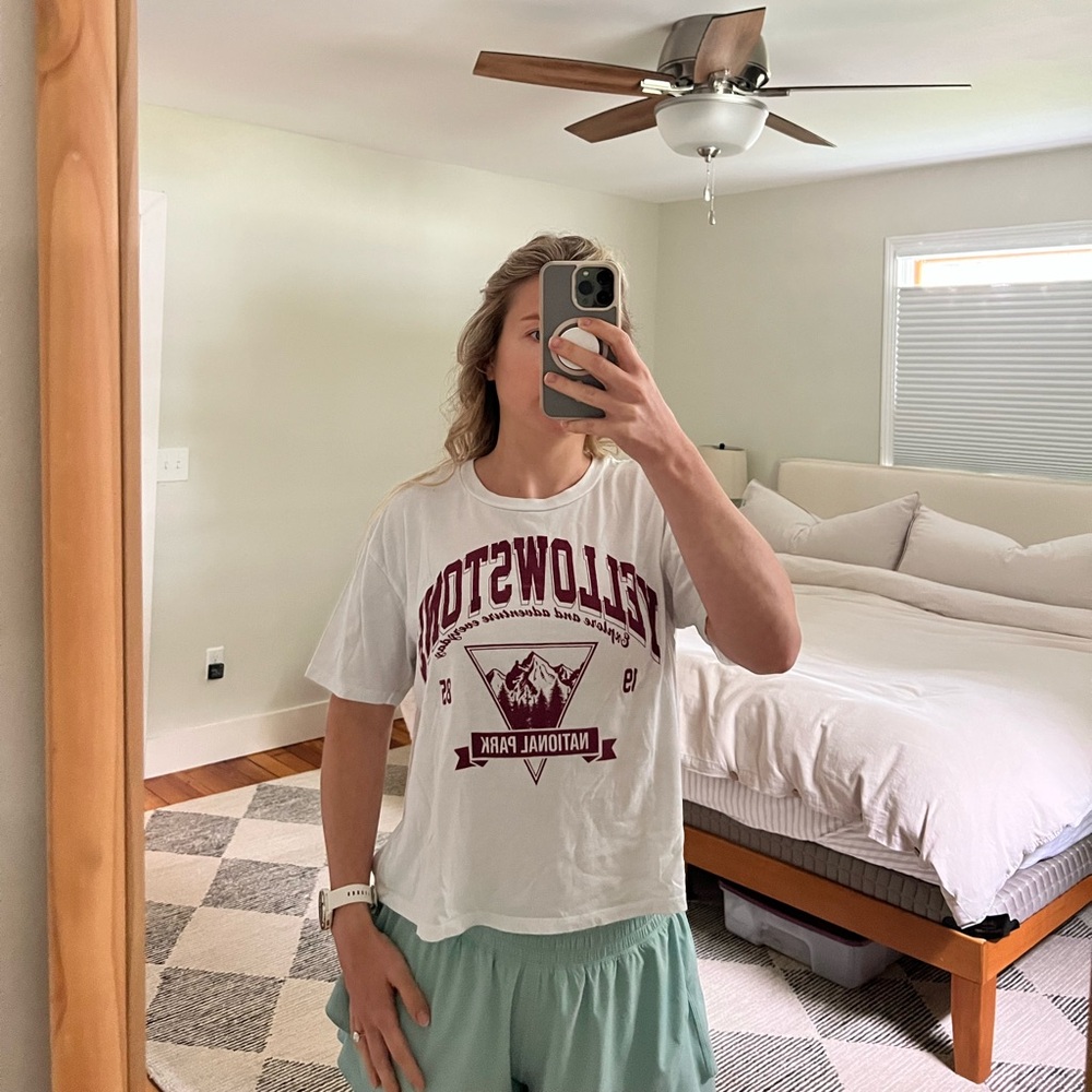 Rebellious One White Tee with Maroon Yellowstone Graphic
